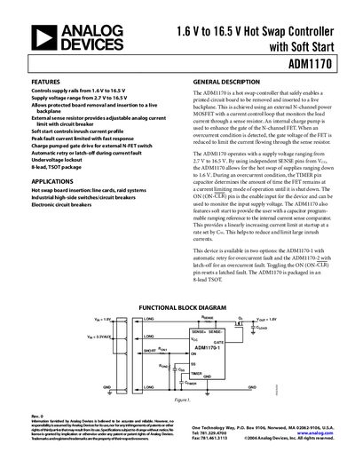 Analog Devices ADM1170 Hot Swap Controller Datasheet - cover page