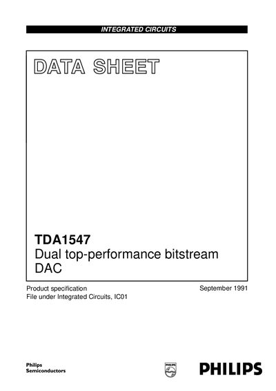 Philips TDA1547 Dual Top-Performance Bitstream DAC Data Sheet - cover page