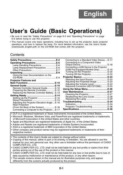 CASIO XJ-S33/XJ-S38/XJ-S43/XJ-S48/XJ-S53/XJ-S58/XJ-S63/XJ-S68 user manual( base operating ) - cover page