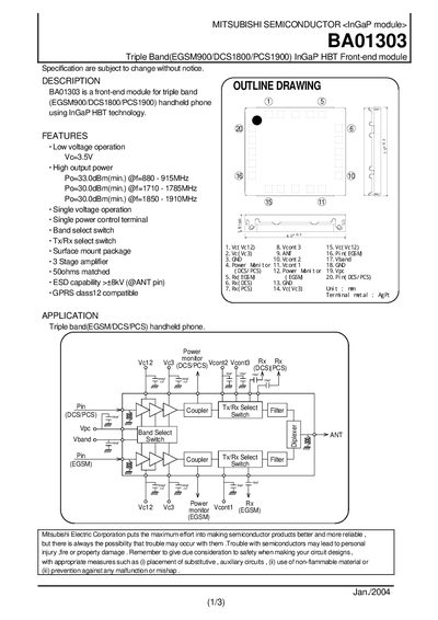 Mitsubishi BA01303 InGaP Front-end Module Datasheet - cover page
