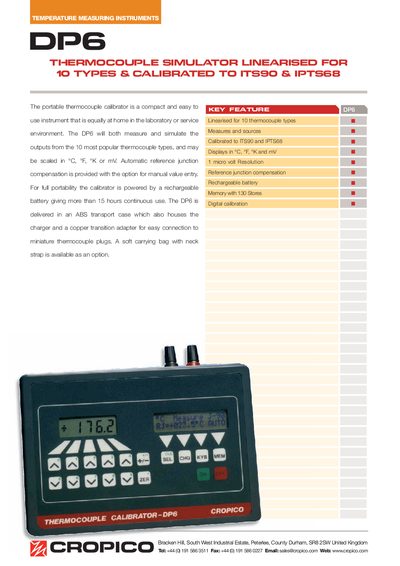 Cropico DP6 Thermocouple Calibrator User Manual - cover page