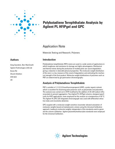 Agilent PL HFIPgel GPC Analysis of Polybutadiene Terephthalate Application Note - cover page