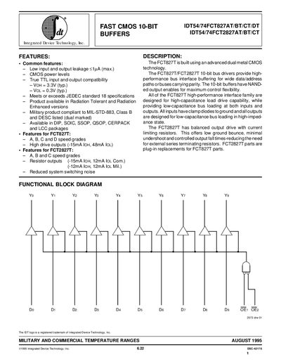 Integrated Device Technology IDT54/74FCT827AT/BT/CT/DT & IDT54/74FCT2827AT/BT/CT Datasheet - cover page