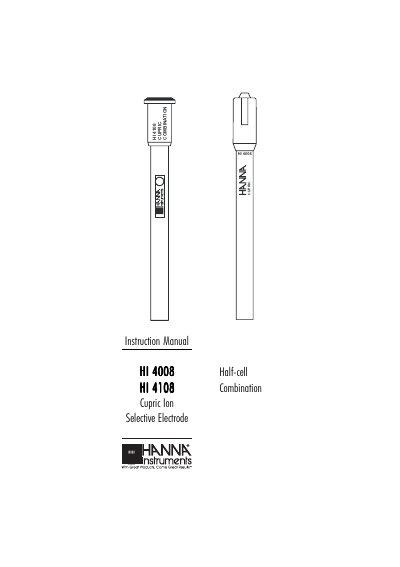 Hanna Instruments HI 4008/HI 4108 Cupric Ion Selective Electrode Instruction Manual - cover page