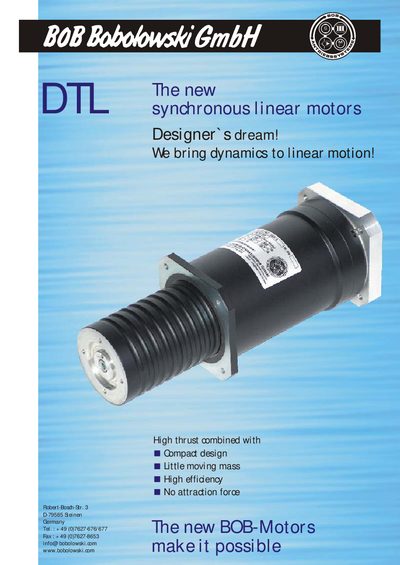 BOB DTL85 Synchronous Linear Motor Product Leaflet - cover page