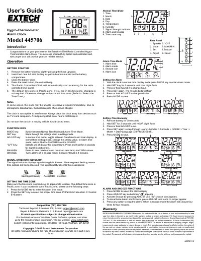 EXTECH 445713 Big Digit Indoor/Outdoor Hygro-Thermometer handbook - cover page