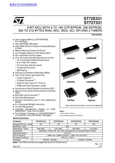 STMicroelectronics ST72E331/ST72T331 8-Bit MCU Datasheet - cover page