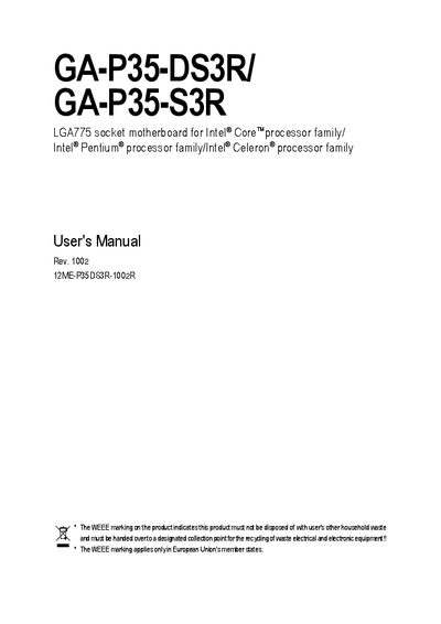 Gigabyte GA-P35-DS3R/GA-P35-S3R Motherboard User Manual - cover page
