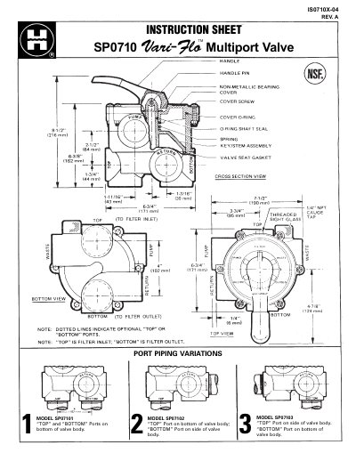 Hayward SP0710 Vari-Flo Multiport Valve Instruction Sheet - cover page
