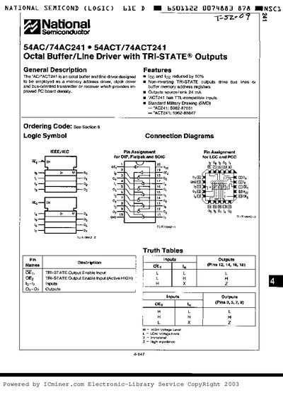 National Semiconductor 54AC/74AC241 54ACT/74ACT241 handbook - cover page