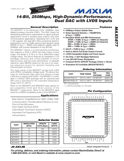 Maxim MAX5877 Dual DAC Datasheet - cover page