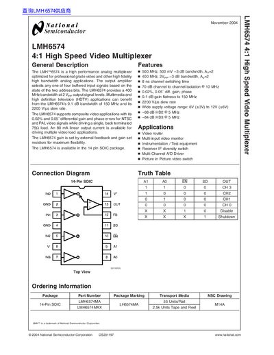 National Semiconductor LMH6574 Datasheet - cover page