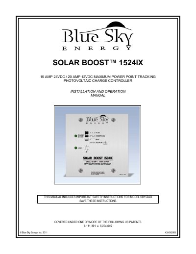 Blue Sky Energy 1524iX Solar Charge Controller Installation and Operation Manual - cover page