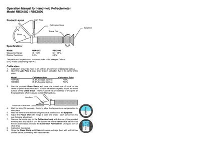 Transinstruments RBX4582 / RBX5890 Hand-held Refractometer Operation Manual - cover page