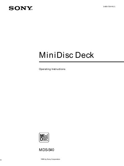 Sony MDS‑S40 MiniDisc Deck Operating Instructions - cover page