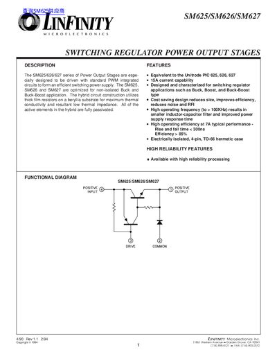 Infinity Microelectronics SM625/SM626/SM627 Switching Regulator Power Output Stages Datasheet - cover page