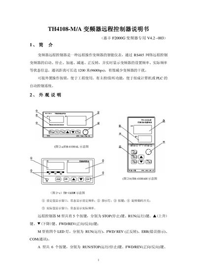 Tianhong TH4108-M/A Frequency Transformer Remote Controller User Manual