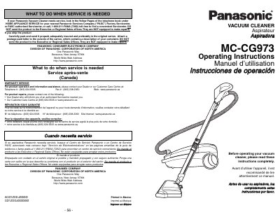 Panasonic MC-CG973 Vacuum Cleaner Operating Instructions - cover page