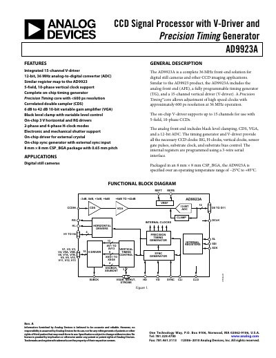 Analog Devices AD9923A Signal Processor Datasheet