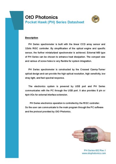 OtO Photonics PH Series Spectrometer Datasheet - cover page