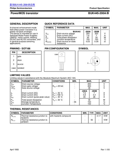 Philips BUK445-200A/B PowerMOS Transistor Datasheet - cover page
