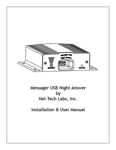 Nel-Tech Labs Messager USB Night Answer Installation and User Manual - cover page