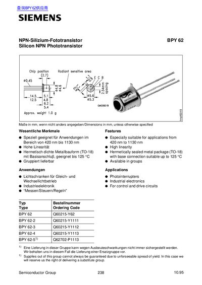 SIEMENS BPU62 DATA SHEET - cover page