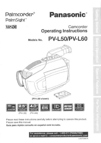 Panasonic PV-L50/PV-L60 Camcorder Operating Instructions