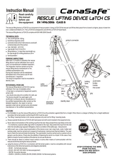 LaTCH CS Rescue Lifting Device Instruction Manual - cover page