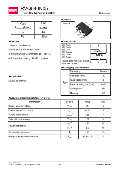 ROHM RVQ040N05 Datasheet - cover page