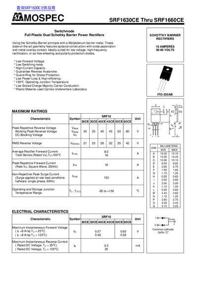 MOSPEC SRF1630CE Thru SRF1660CE Datasheet - cover page