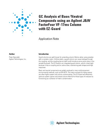 Agilent GC Analysis of Base/Neutral Compounds using VF-17ms Column with EZ-Guard - cover page