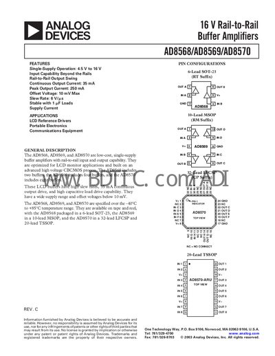 Analog Devices AD8568/AD8569/AD8570 Datasheet - cover page