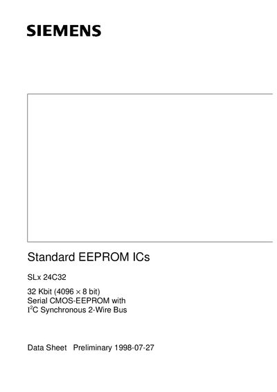 SIEMENS Standard EEPROM ICs SLx 24C32 32 Kbit (4096 &times; 8 bit) Serial CMOS-EEPROM with I 2 C Synchronous 2-Wire Bus handbook - cover page