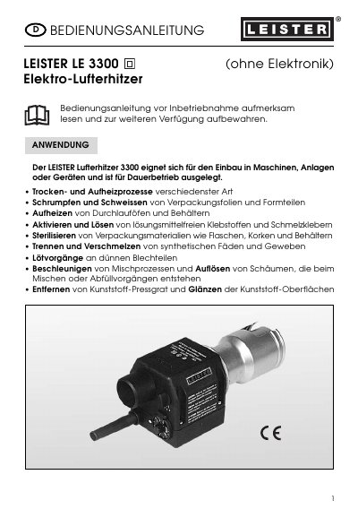 Leister LE 3300 Air Heater Operating Instructions - cover page