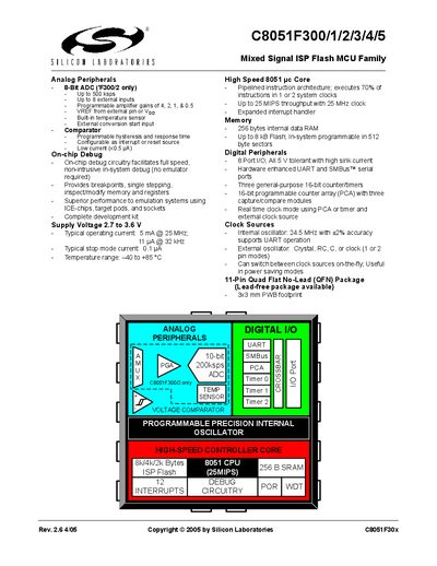 Silicon Laboratories C8051F300/1/2/3/4/5 Mixed Signal ISP Flash MCU Family Handbook - cover page
