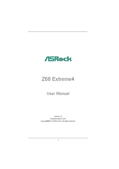 ASRock Z68 Extreme4 User Manual - cover page