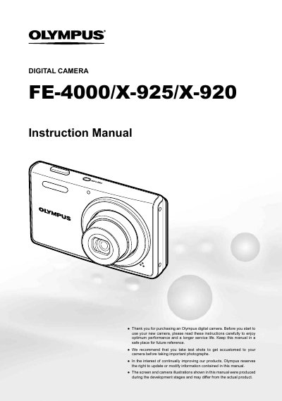 Olympus FE-4000/X-925/X-920 Digital Camera Instruction Manual - cover page