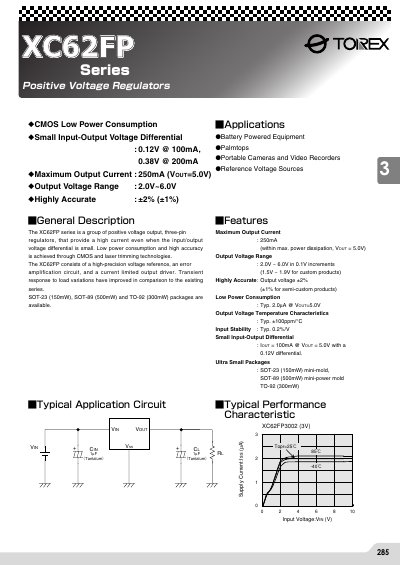 Torex XC62FP Series Positive Voltage Regulator Datasheet - cover page