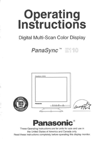 Panasonic E110 Digital Multi-Scan Color Display Operating Instructions - cover page