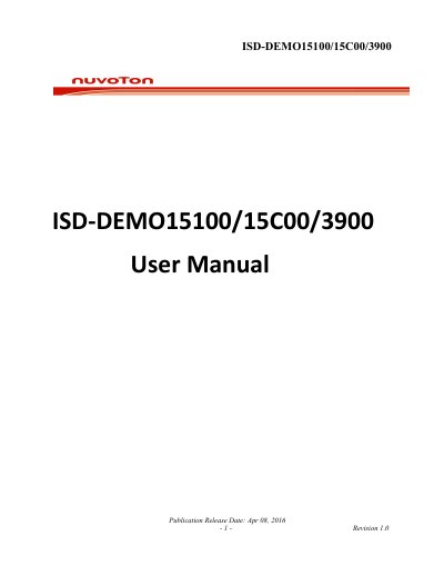 Nuvoton ISD-DEMO15100/15C00/3900 Evaluation Board User Manual - cover page