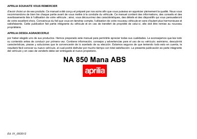 Aprilia NA 850 Mana ABS Owner's Manual - cover page