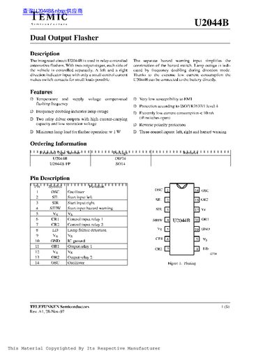 TEMIC U2044B Dual Output Flasher Datasheet - cover page