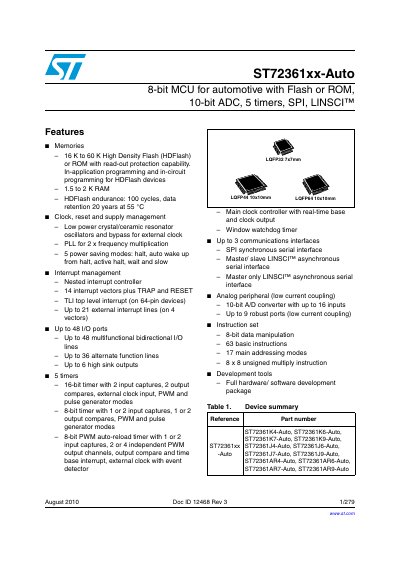 ST72361xx-Auto 8-bit MCU Datasheet