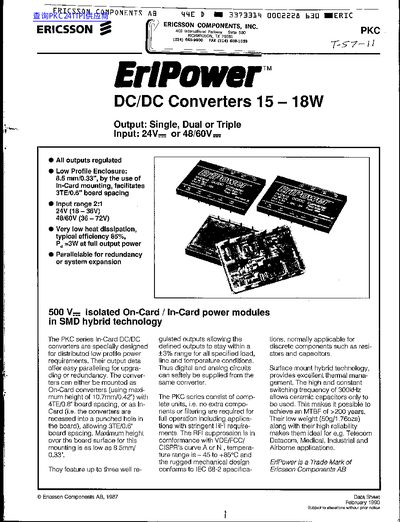 ERICSSON ERIPOWER DC-DC Converters 15-18w - cover page