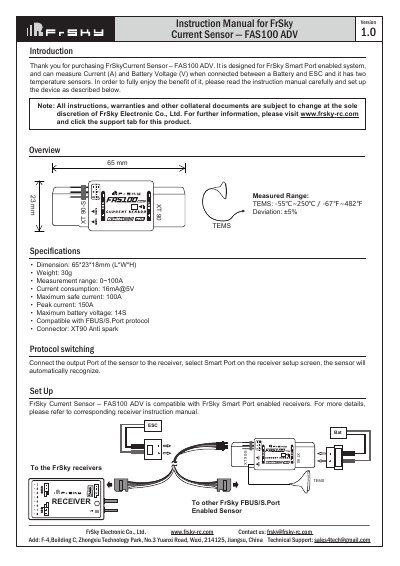 FrSky FAS100 ADV Current Sensor User Manual - cover page