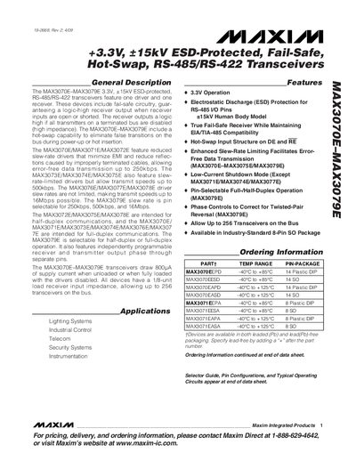 Maxim MAX3070E-MAX3079E RS-485/RS-422 Transceiver Datasheet - cover page