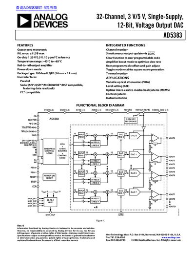 Analog Devices AD5383 32-Channel 12-Bit Voltage Output DAC Datasheet