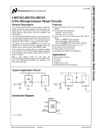 National Semiconductor LM3722/LM3723/LM3724 Microprocessor Reset Supervisory Datasheet - cover page