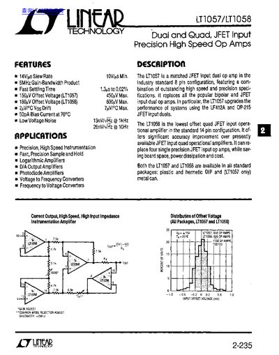 Linear Technology LT1057/LT1058 Dual and Quad JFET Input Precision High Speed Op Amps Datasheet - cover page